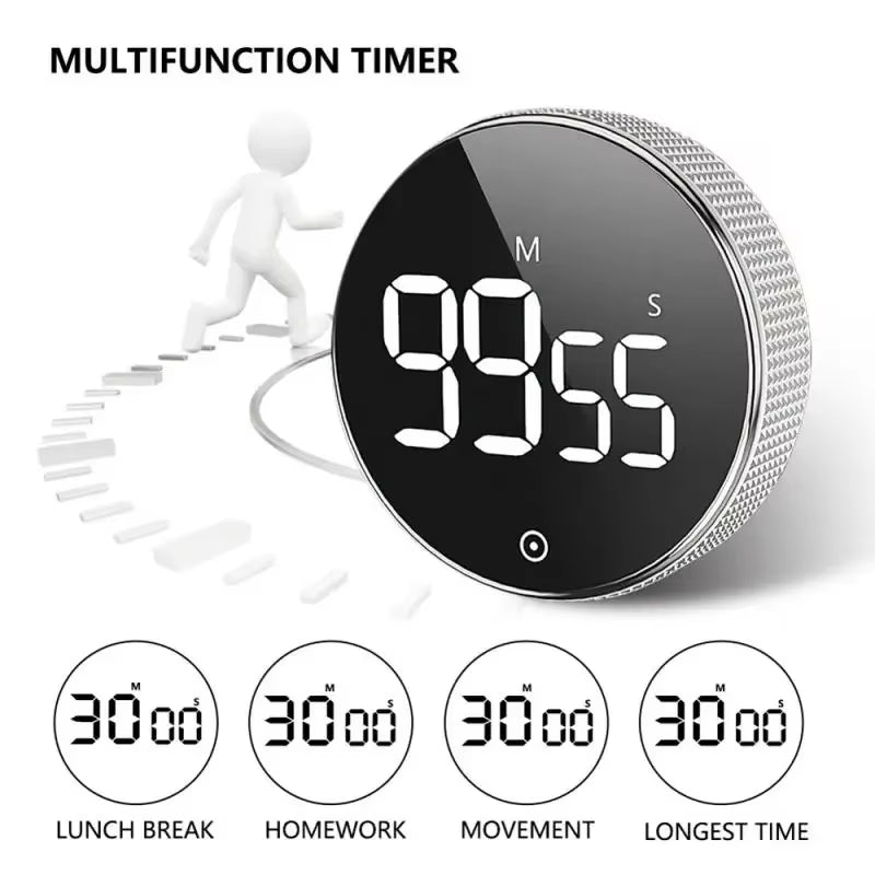 Magnetic Stopwatch LED Digital Display Timer Kitchen Study Countdown Silent Timer Self Regulated Rotary Cooking Electronic Clock