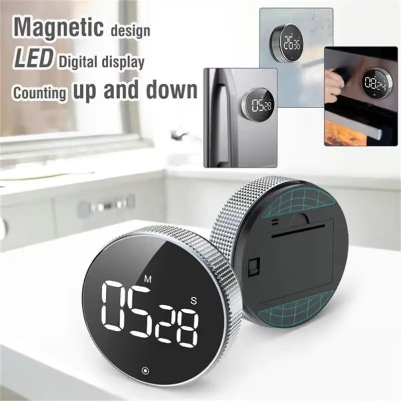 Magnetic Stopwatch LED Digital Display Timer Kitchen Study Countdown Silent Timer Self Regulated Rotary Cooking Electronic Clock