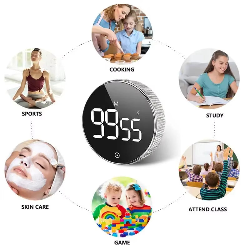 Magnetic Stopwatch LED Digital Display Timer Kitchen Study Countdown Silent Timer Self Regulated Rotary Cooking Electronic Clock